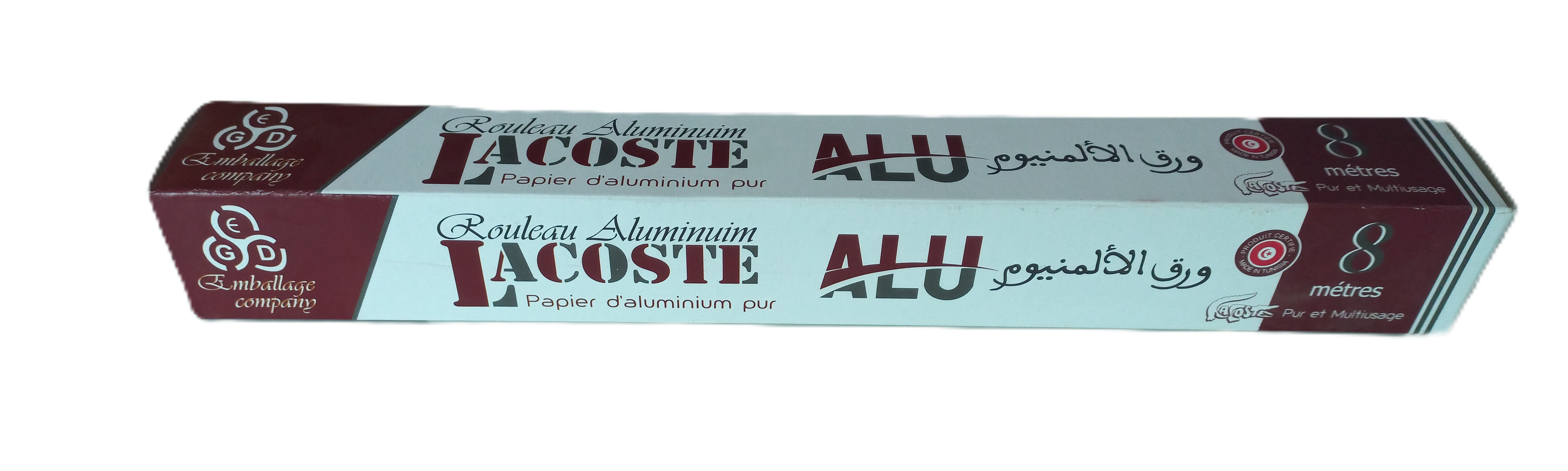 Papier Aluminium LACOST ALU 8 mètres      NB: 1 carton = 100 pièces